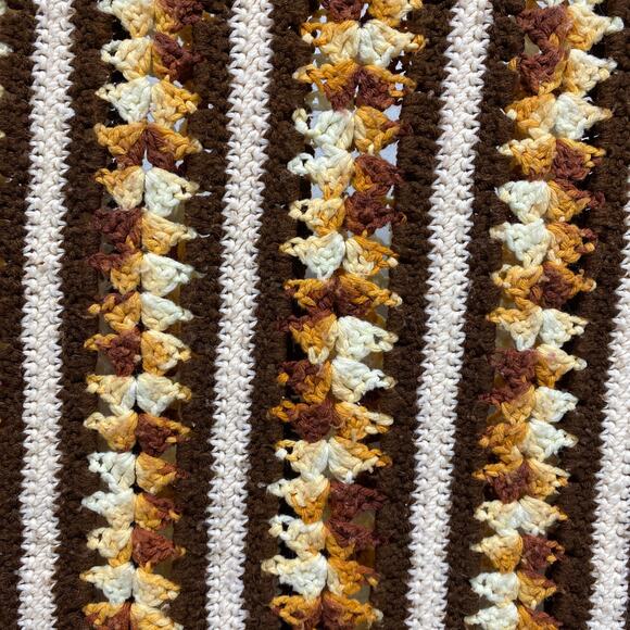 Vintage Crochet 70s Brown Orange Scalloped Hem Decorative Throw Blanket - Picture 5 of 5